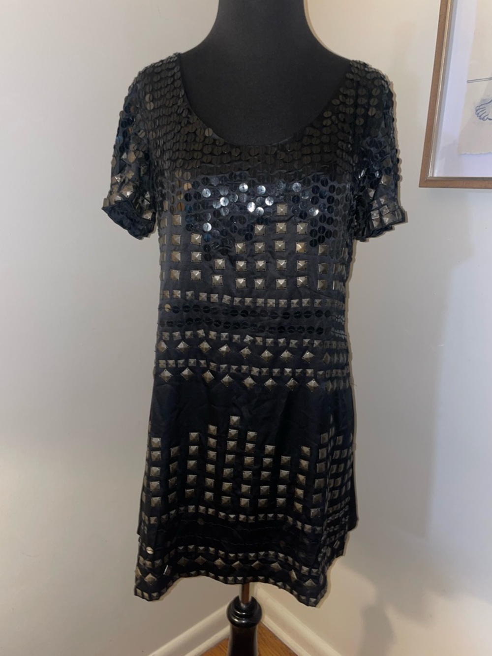 Hand Beaded ITALIAN MADE MINI BLACK DRESS BY Amelia Austin Rockstar Glam-Medium